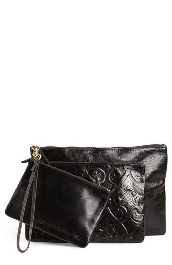 Hobo Triad Set Of 3 Leather Wristlet Clutches - Black