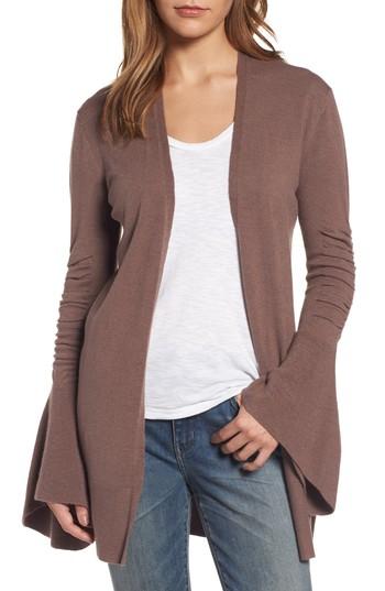 Women's Hinge Ruched Bell Sleeve Cardigan - Brown