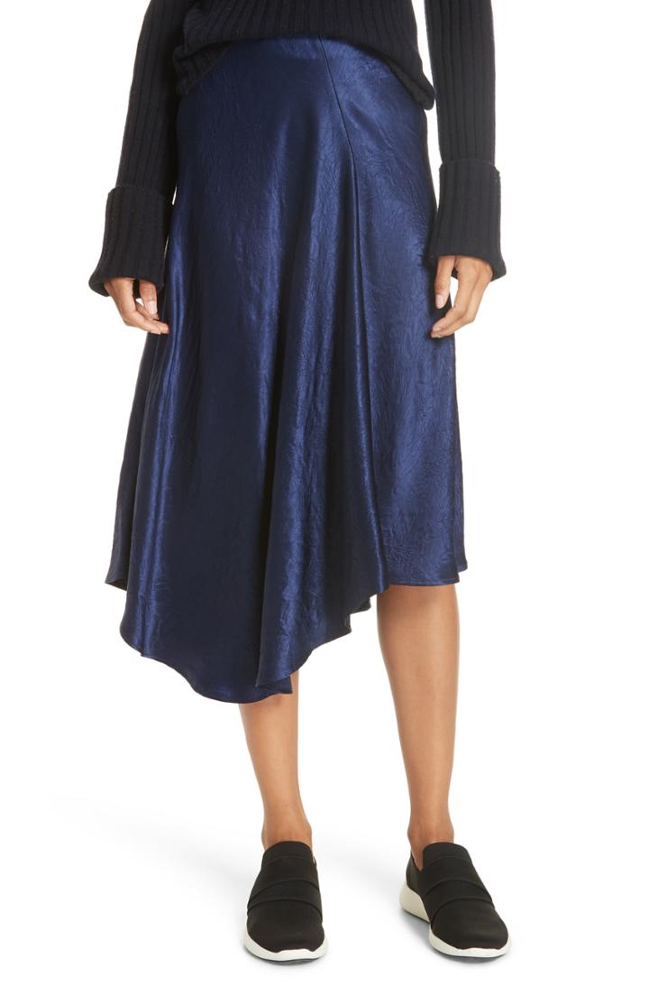 Women's Vince Asymmetrical Crinkled Satin Skirt - Blue