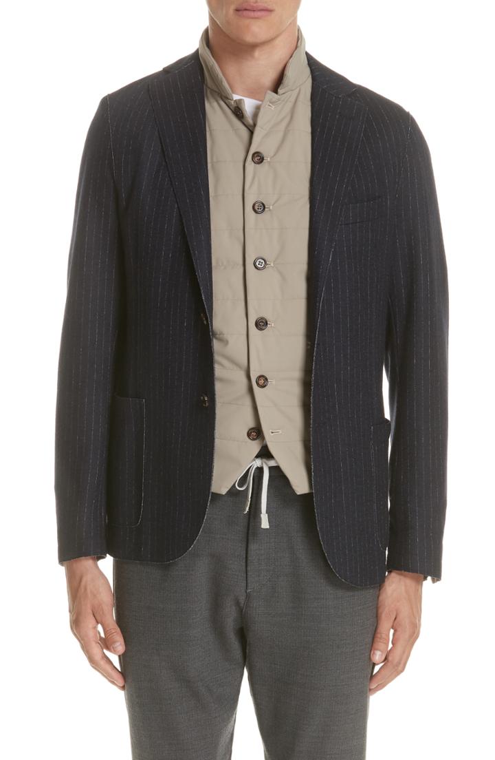 Men's Eleventy Slim Fit Stripe Wool & Cotton Sport Coat Us / 50 Eu R - Blue