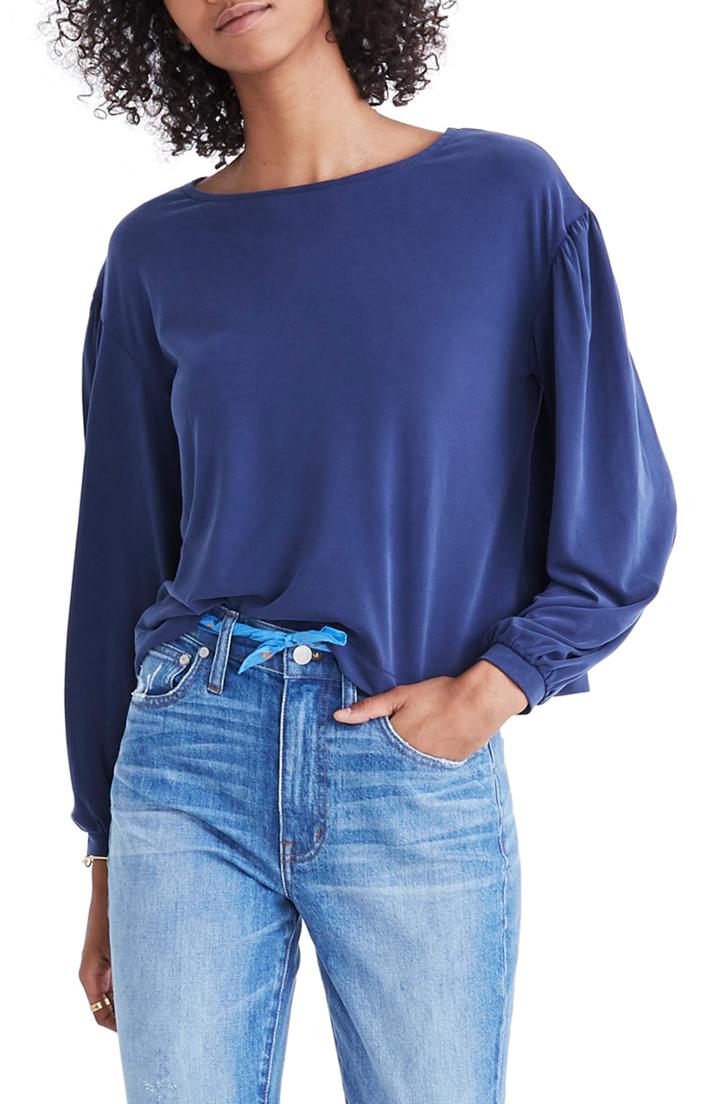 Women's Madewell Sandwashed Gathered Sleeve Top - Blue