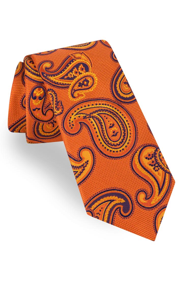 Men's Ted Baker London Twin Pine Paisley Silk Tie, Size - Orange
