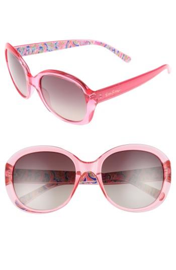 Women's Lilly Pulitzer Magnolia 57mm Polarized Round Sunglasses - Pink