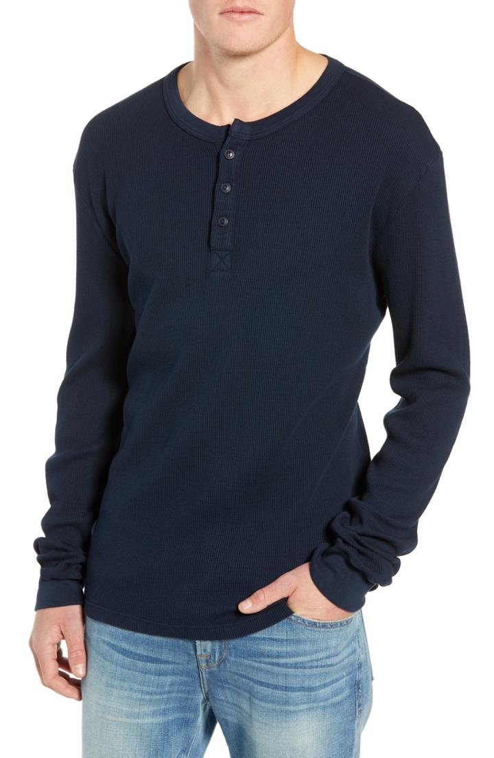 Men's Frame Slim Fit Long Sleeve Waffle Knit Henley - Blue
