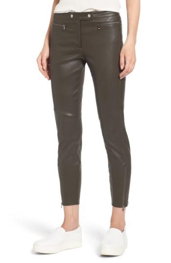 Women's Nordstrom Signature Stretch Leather Biker Pants - Green