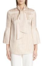 Women's St. John Collection Satin Twill Stripe Tie Neck Blouse - Yellow