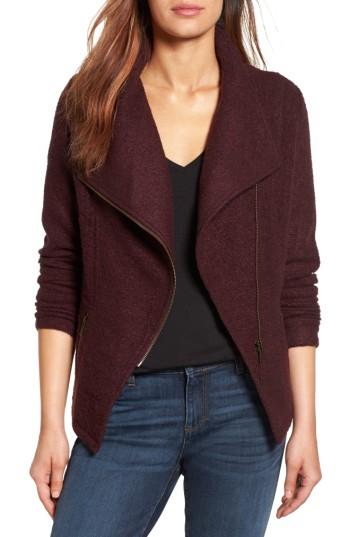 Petite Women's Halogen Knit Moto Jacket, Size P - Burgundy