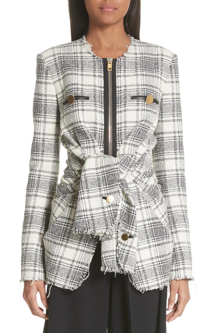 Women's Alexander Wang Tie Front Tweed Jacket
