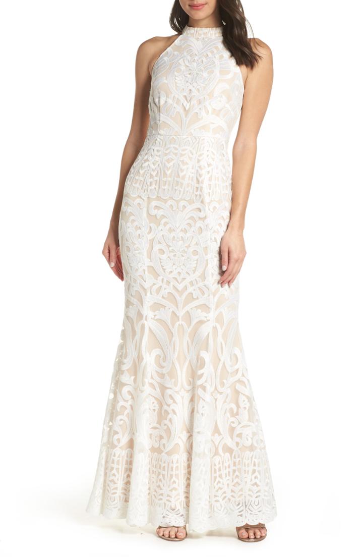 Women's Foxiedox Alina Embroidered Halter Dress - Ivory