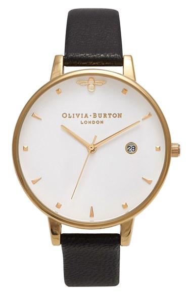 Women's Olivia Burton Queen Bee Leather Strap Watch, 38mm