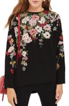 Women's Topshop Kimono Embroidered Sweatshirt Us (fits Like 0) - Black