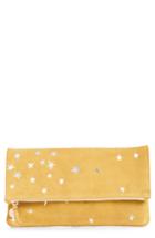 Clare V. Margot Star Print Foldover Suede Clutch - Yellow