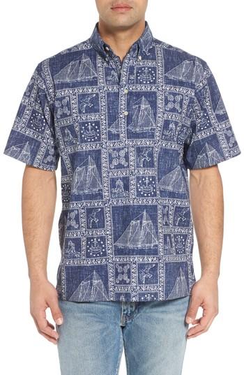 Men's Reyn Spooner Newport Sailor Button Down Polo - Blue