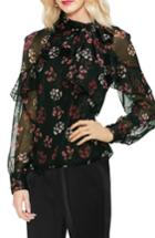 Women's Vince Camuto Ruffle Sleeve Tie Neck Top - Black