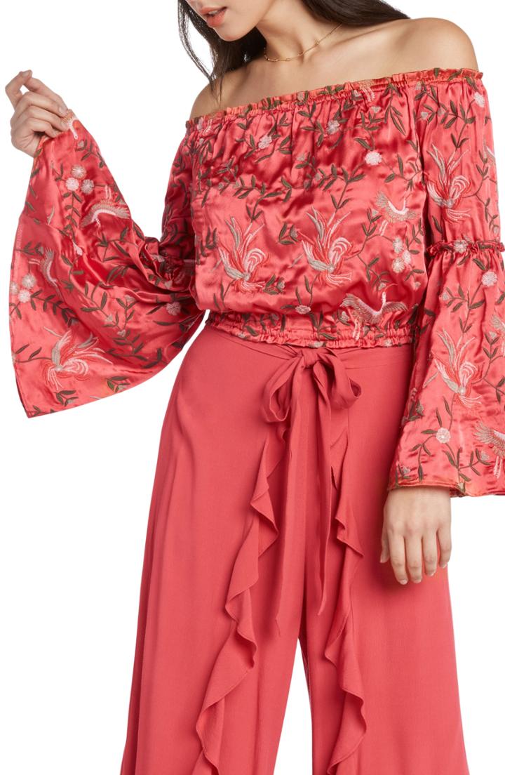 Women's Willow & Clay Embroidered Off The Shoulder Top - Coral
