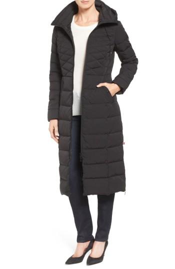 Women's Bernardo Quilted Long Coat With Down & Primaloft Fill - Black
