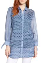 Women's Nic+zoe Mosaic Lace Cotton Silk Blouse - Blue