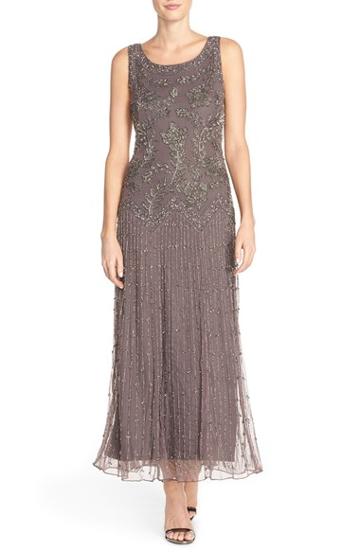 Women's Pisarro Nights Embellished Mesh Gown - Grey