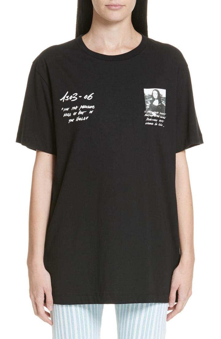 Women's Off-white Mona Lisa Sign Short Sleeve Slim Tee, Size - Black