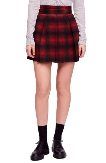 Women's Free People High Waist Plaid Miniskirt - Red