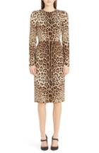 Women's Dolce & Gabbana Leopard Print Stretch Silk Sheath Dress