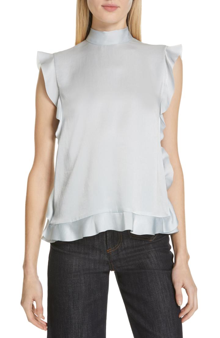 Women's Red Valentino Ruffle Trim Satin Top Us / 38 It - Blue