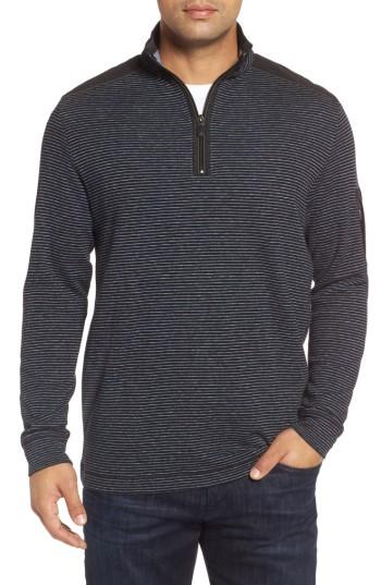Men's Bugatchi Classic Fit Pinstripe Quarter Zip Pullover - Black