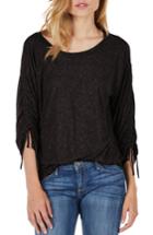 Women's Michael Stars Ruched Sleeve Tee, Size - Black