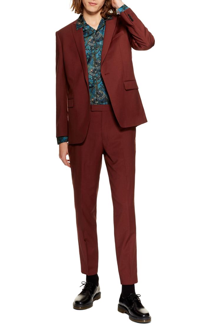 Men's Topman Casely Hayford Skinny Fit Suit Trousers X 34 - Red