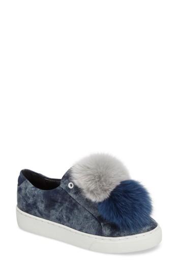 Women's Here/now Joey Genuine Fox Fur Trim Sneaker M - Blue