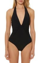 Women's Red Carter Deep-v Halter One-piece Swimsuit - Black