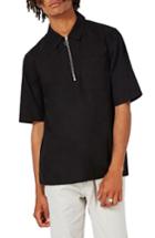 Men's Topman Half Zip Work Shirt - Black