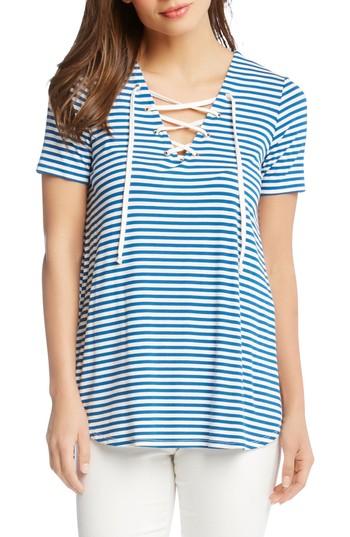 Women's Karen Kane Lace-up Stripe Top - Blue