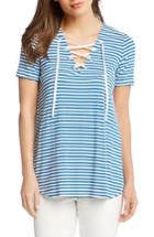 Women's Karen Kane Lace-up Stripe Top - Blue