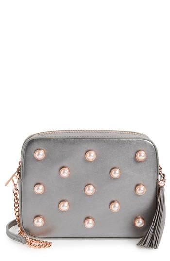 Ted Baker London Alessia Imitation Pearl Embellished Leather Crossbody - Black