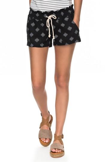Women's Roxy Oceanside Printed Drawstring Shorts - Black