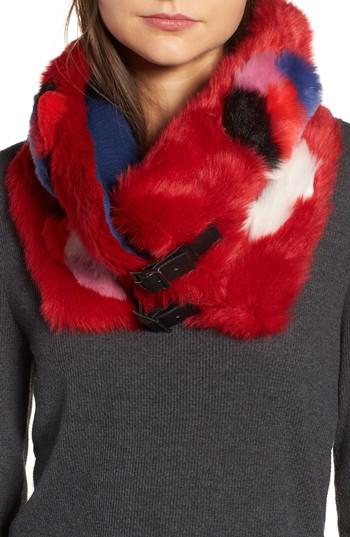 Women's Heurueh Buckled Faux Fur Cowl Scarf, Size - Red