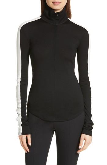 Women's Theory Zip Neck Wool Ski Top - Black