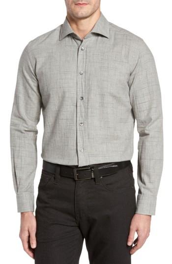 Men's Luciano Barbera Broken Plaid Sport Shirt - Grey