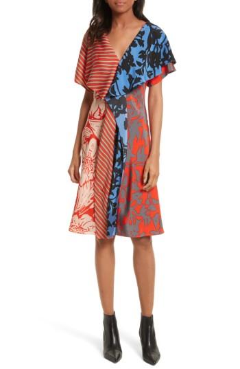 Women's Diane Von Furstenberg Mix Print Silk Ruffle Dress - Red