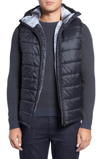 Men's Vince Camuto Hooded Faux Fur Lined Vest, Size - Black