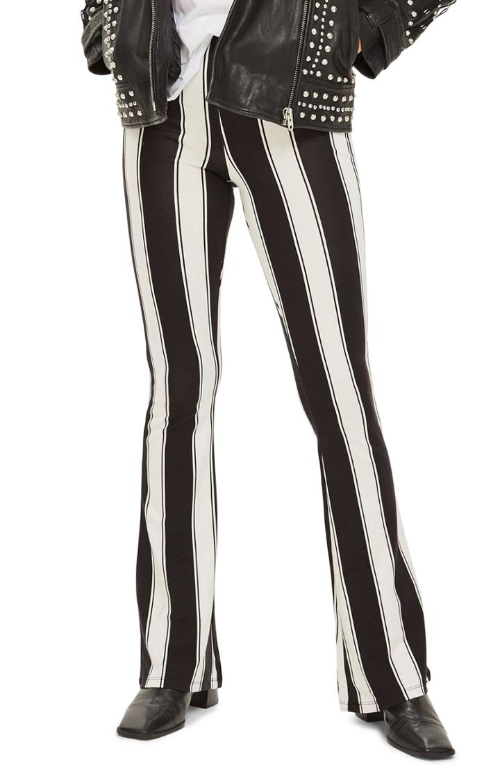 Women's Topshop Stripe Flare Trousers Us (fits Like 2-4) - Black