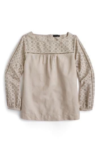 Women's J.crew Cotton Linen & Cotton Eyelet Top - Beige
