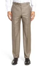 Men's Hickey Freeman B Fit Flat Front Solid Wool Trousers R - Beige