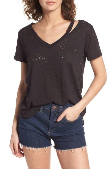 Women's Lush Ripped Split Neck Tee - Black