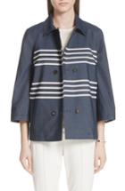 Women's St. John Collection Double Stripe Denim Jacket, Size - Blue