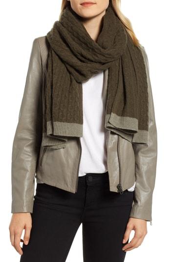 Women's Halogen Cable Knit Cashmere Scarf, Size - Green