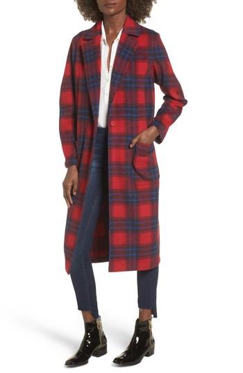 Women's Leith Single Button Plaid Coat - Red