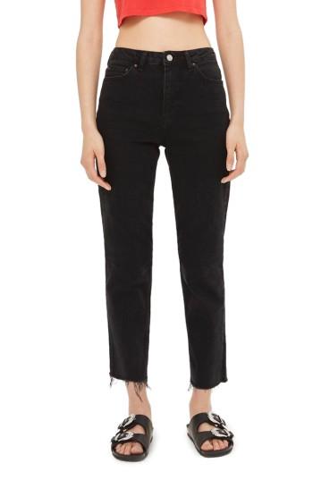 Women's Topshop Raw Hem Straight Leg Jeans X 36 - Black