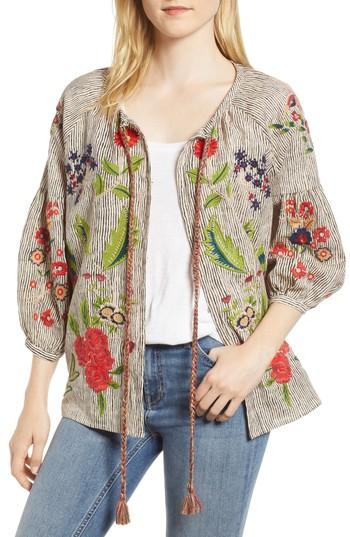Women's Velvet By Graham & Spencer Embroidered Stripe Jacket - Beige